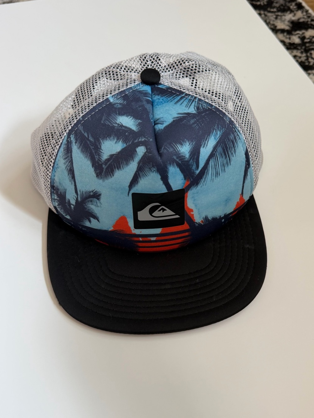 Quiksilver Kids Blue Palm Mesh Trucker Hat with Black Brim